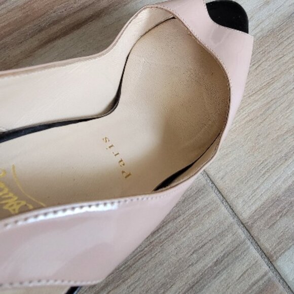 Christian Louboutin Nude/White/Black Patent Leather Lady Peep Slingback 150mm - Picture 6 of 15